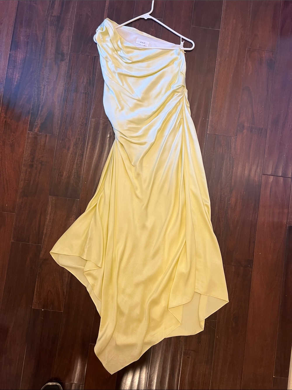 A.L.C. Pale Yellow Satin Drape Slip Dress